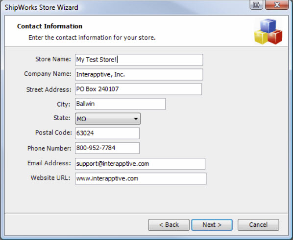 Store Wizard Store Contact Information Form