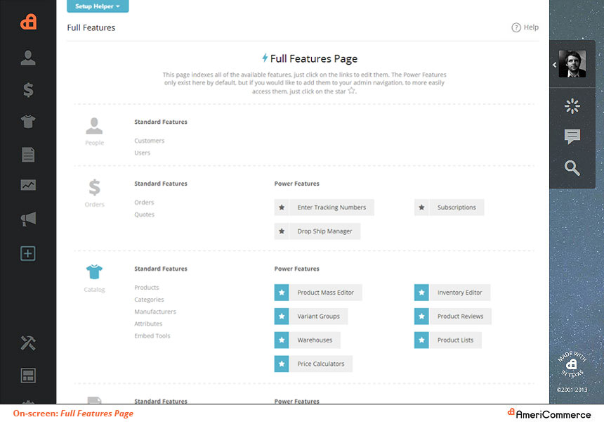 Full Features Page for Selecting Power Features