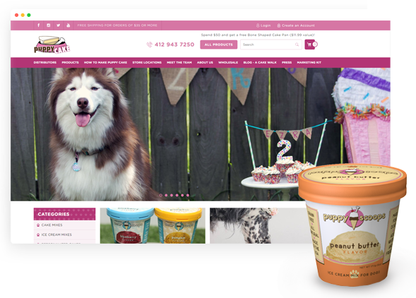 Puppy Cake Ice Cream Mix And Website Screenshot